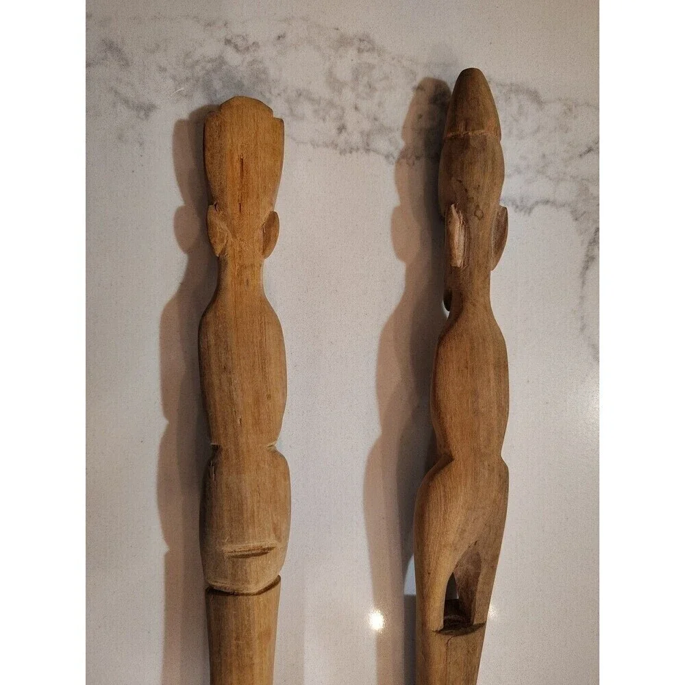 Teak Wood African Carved Fork and Spoon Salad Set Lightweight